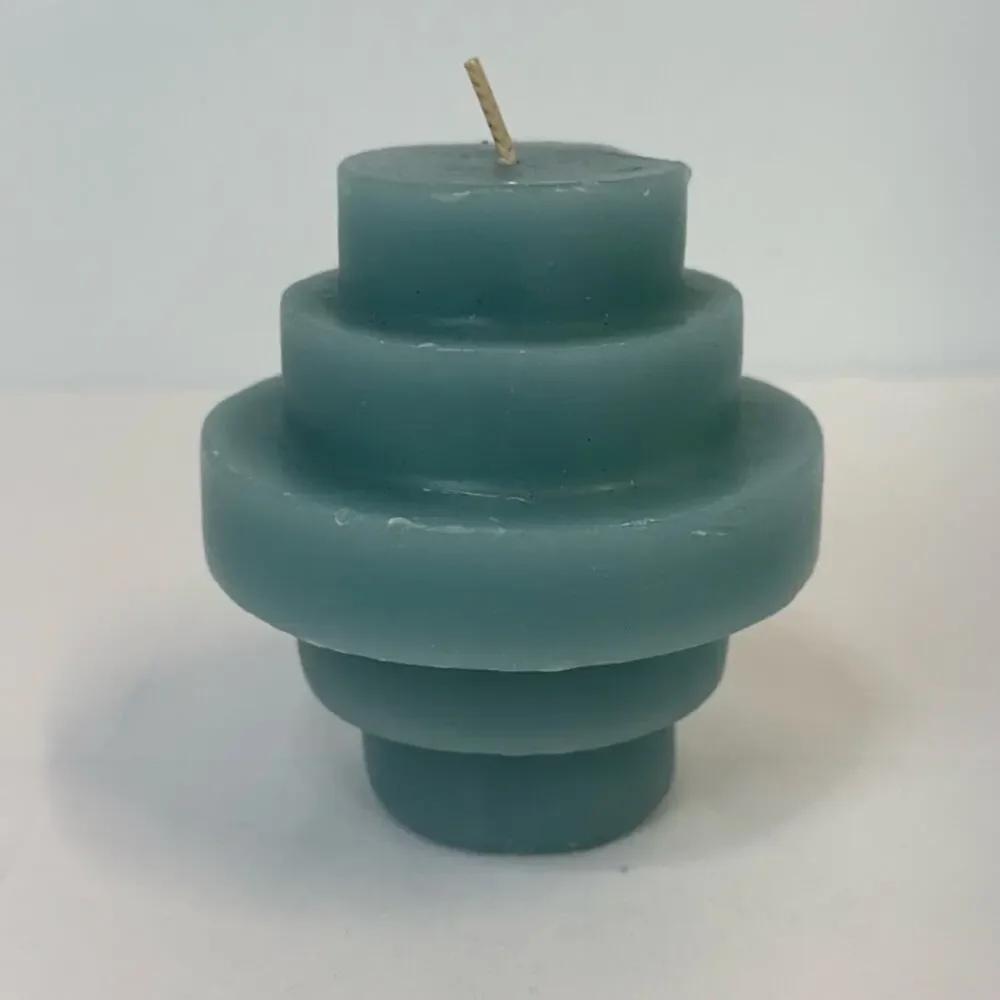 Tiered Pillar Candle Seafoam Light Teal Blue Green geometric modern ocean 4” NEW